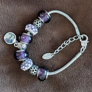 Charmed Links silver-tone purple beaded charm bracelet with Gemini charm